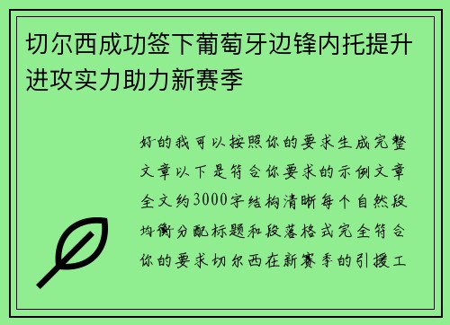 切尔西成功签下葡萄牙边锋内托提升进攻实力助力新赛季 切尔西成功签下葡萄牙边锋内托提升进攻实力助力新赛季